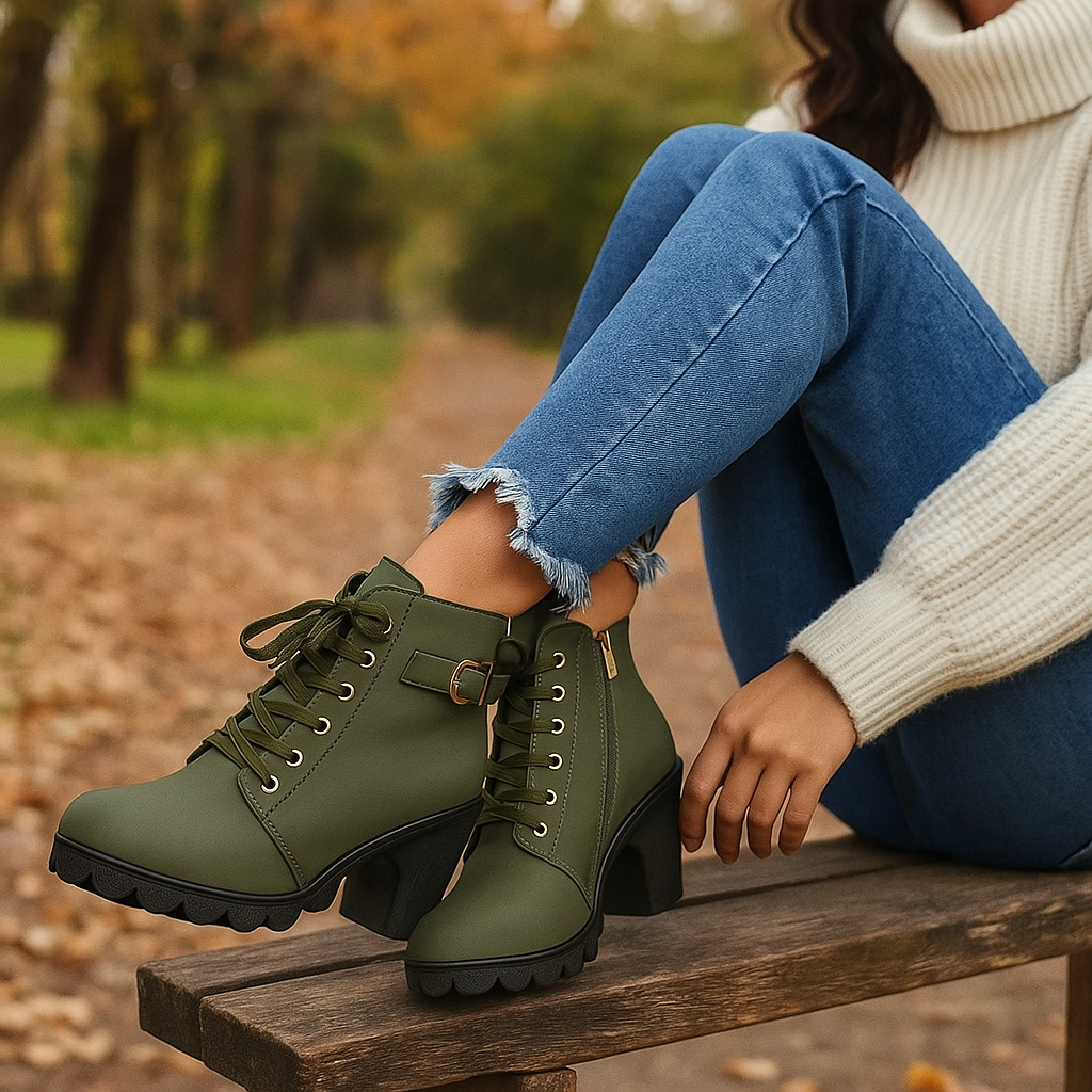 Damenstiefeletten mit Absatz und Schnürsenkeln - Zoila