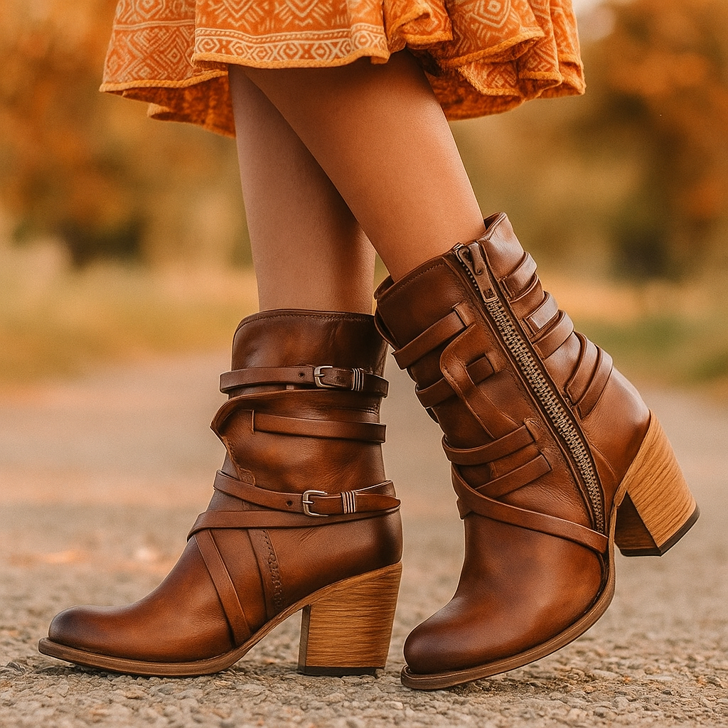 Damenstiefelette mit Absatz und verstellbarem Riemen - Thalia