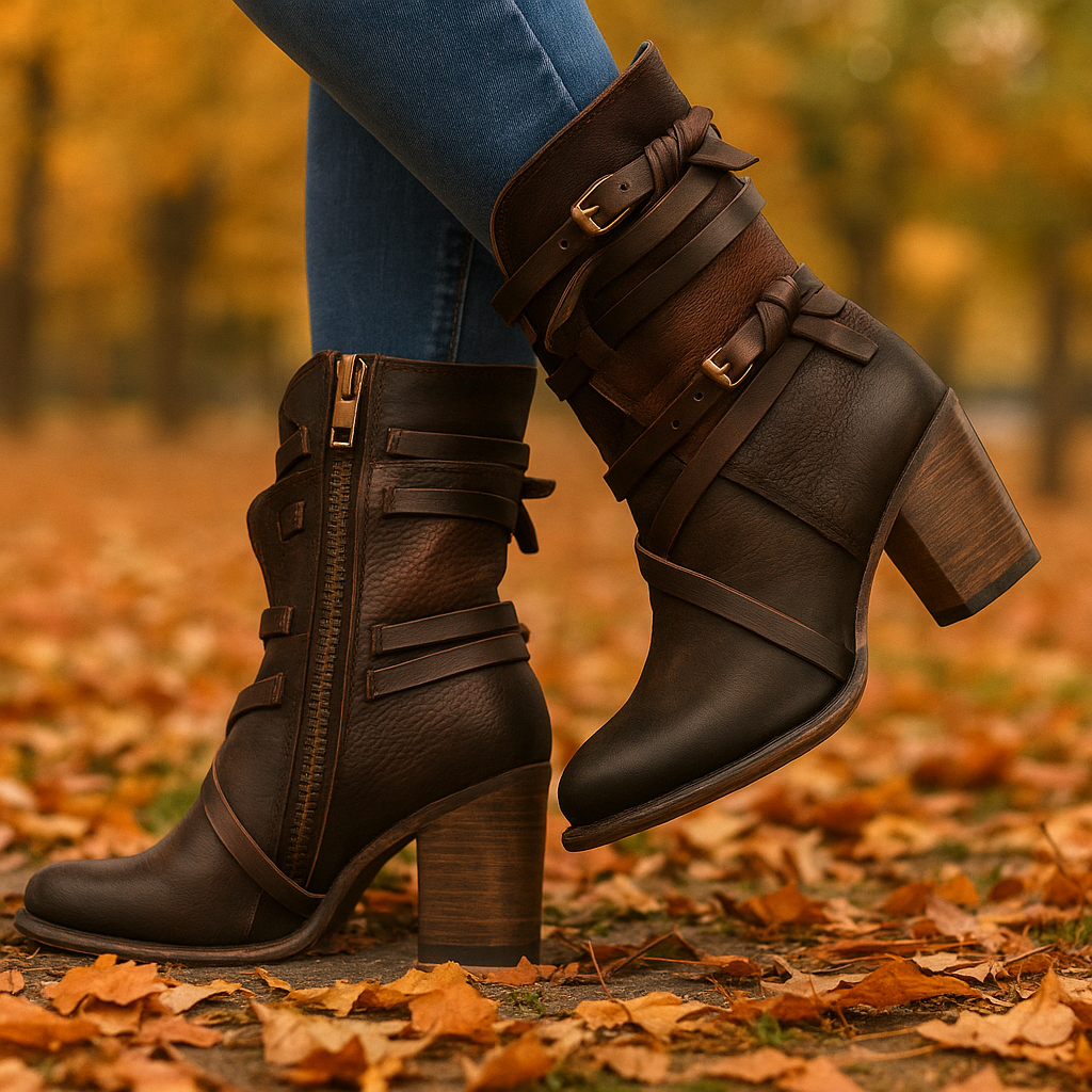 Damenstiefelette mit Absatz und verstellbarem Riemen - Thalia