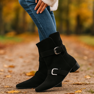 Damenstiefeletten mit Absatz und Zierschnalle - Lia