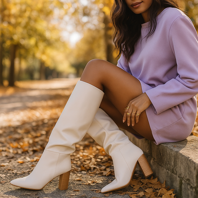 Hohe Damenstiefel mit elegantem breiten Absatz - Amira