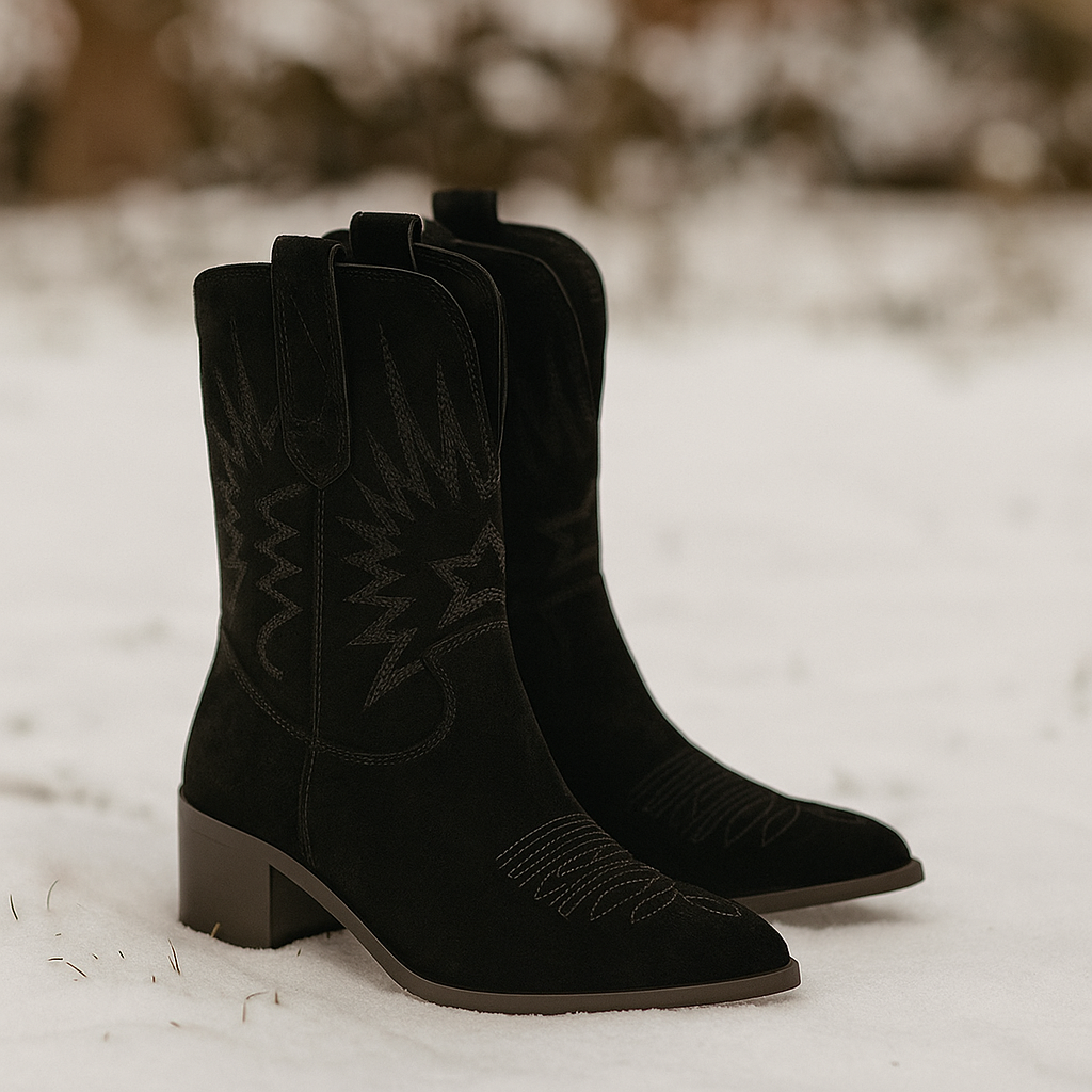 Damen-Cowboystiefel mit Stickerei und niedrigem Absatz - Ivanna
