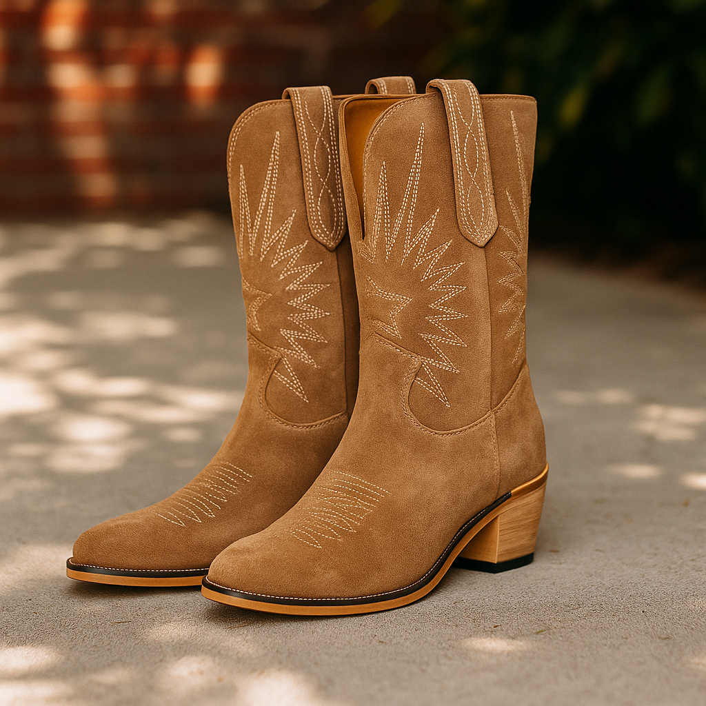 Damen-Cowboystiefel mit Stickerei und niedrigem Absatz - Ivanna