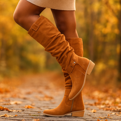 Moderne hohe Damenstiefel mit niedrigem Absatz - Mafer
