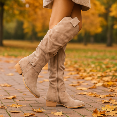 Moderne hohe Damenstiefel mit niedrigem Absatz - Mafer