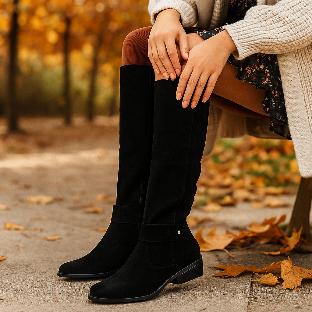 Moderne hohe Damenstiefel mit niedrigem Absatz - Mafer