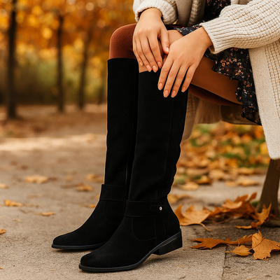 Moderne hohe Damenstiefel mit niedrigem Absatz - Mafer