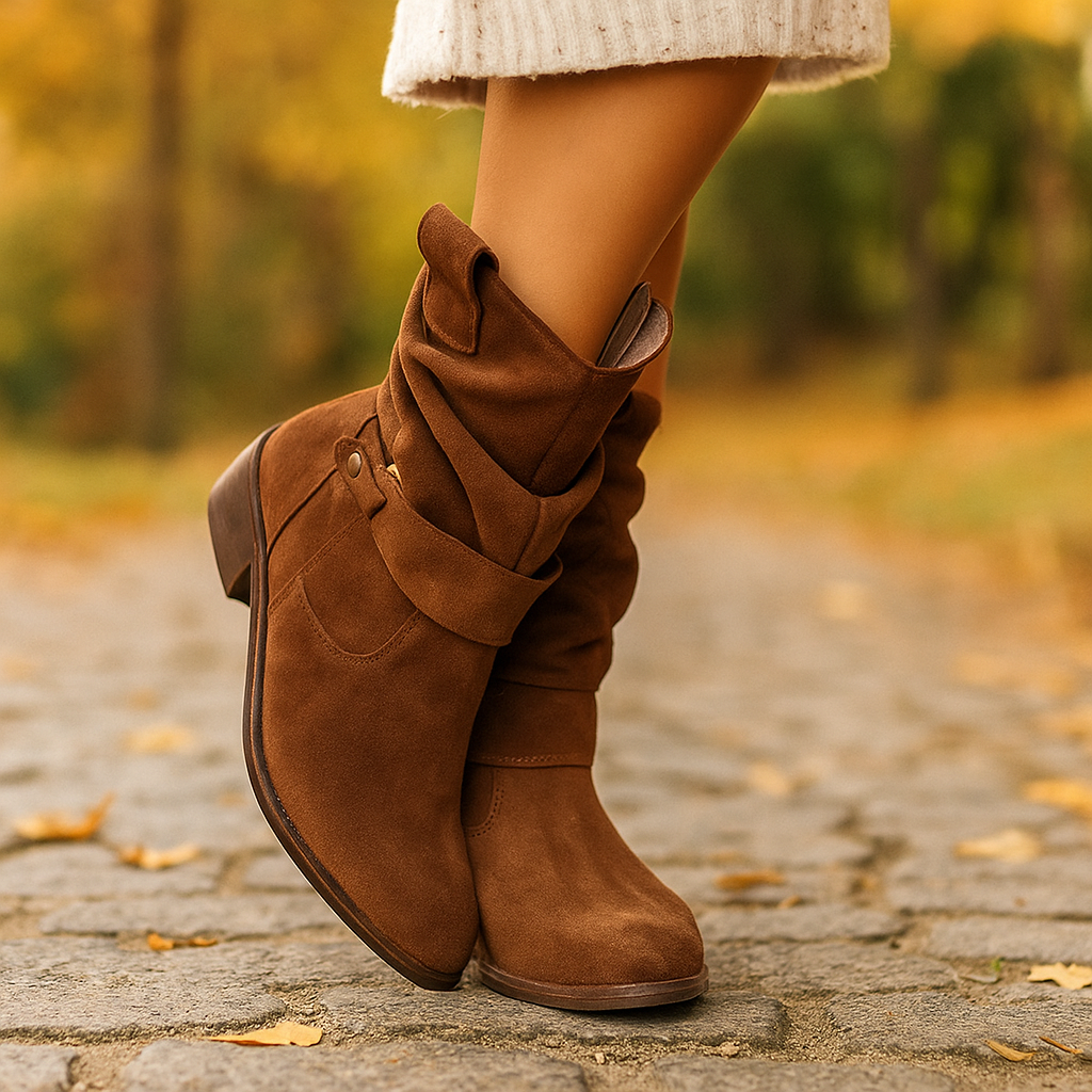 Halbhohe Damenstiefel mit niedrigem Absatz - Kaira