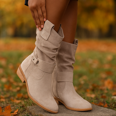 Halbhohe Damenstiefel mit niedrigem Absatz - Kaira