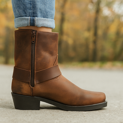 Niedrige Damenstiefel aus veganem Leder mit seitlichem Reißverschluss - Alondra