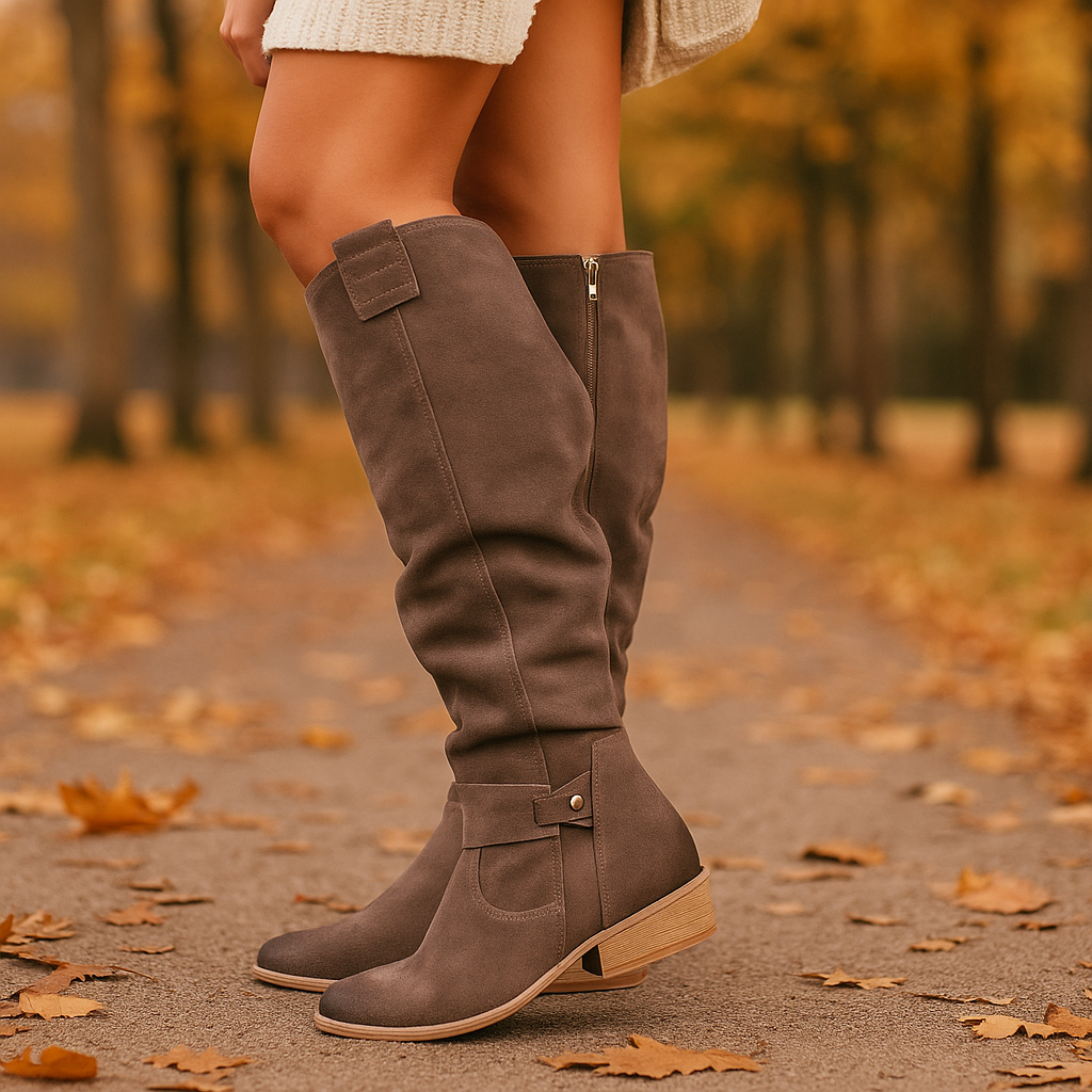Hohe Damenstiefel aus veganem Leder mit seitlichem Reißverschluss - Jana