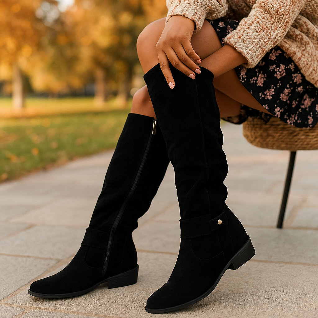 Hohe Damenstiefel aus veganem Leder mit seitlichem Reißverschluss - Jana