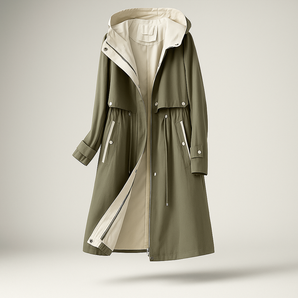 Langer Damen-Trenchcoat mit verstellbarer Kapuze - Isolde