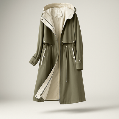 Langer Damen-Trenchcoat mit verstellbarer Kapuze - Isolde