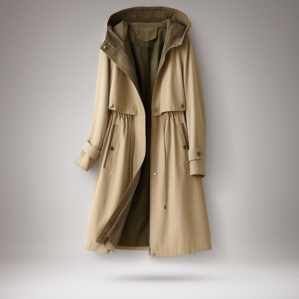 Langer Damen-Trenchcoat mit verstellbarer Kapuze - Isolde