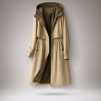 Langer Damen-Trenchcoat mit verstellbarer Kapuze - Isolde