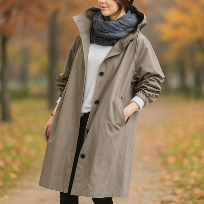 Damen Trenchcoat in Übergröße mit leichter Kapuze - Simona