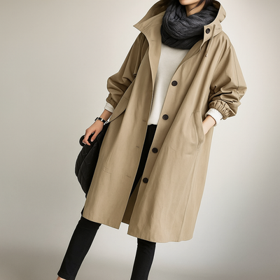 Damen Trenchcoat in Übergröße mit leichter Kapuze - Simona