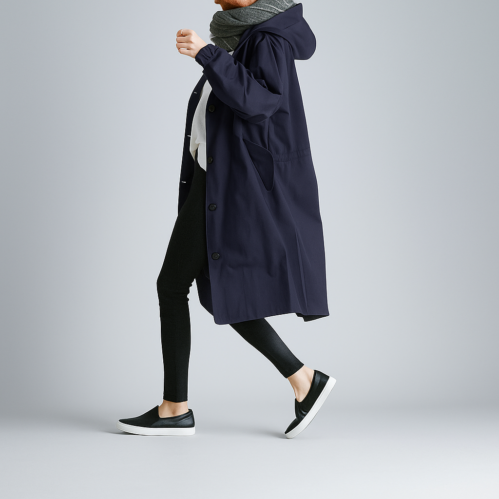 Damen Trenchcoat in Übergröße mit leichter Kapuze - Simona