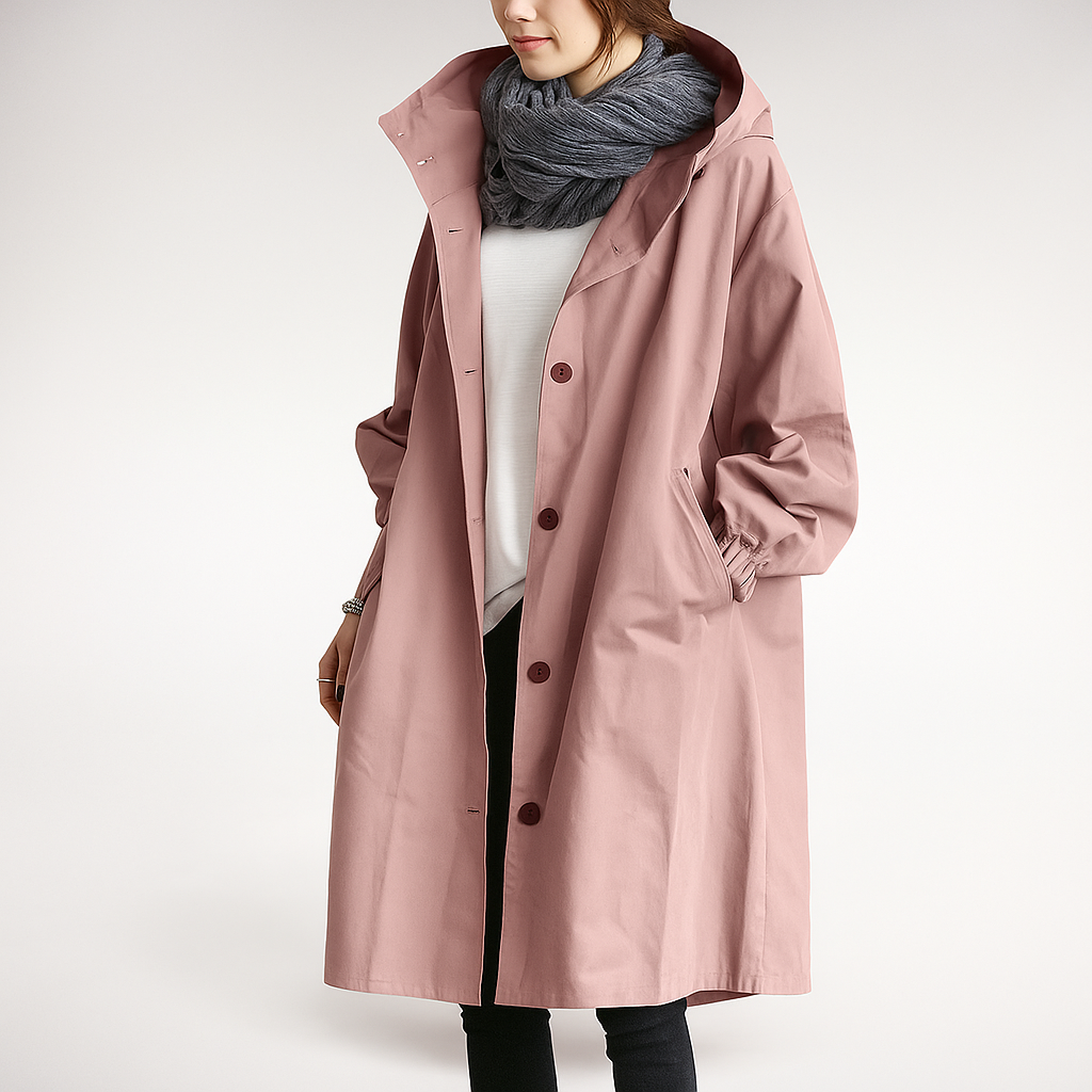Damen Trenchcoat in Übergröße mit leichter Kapuze - Simona