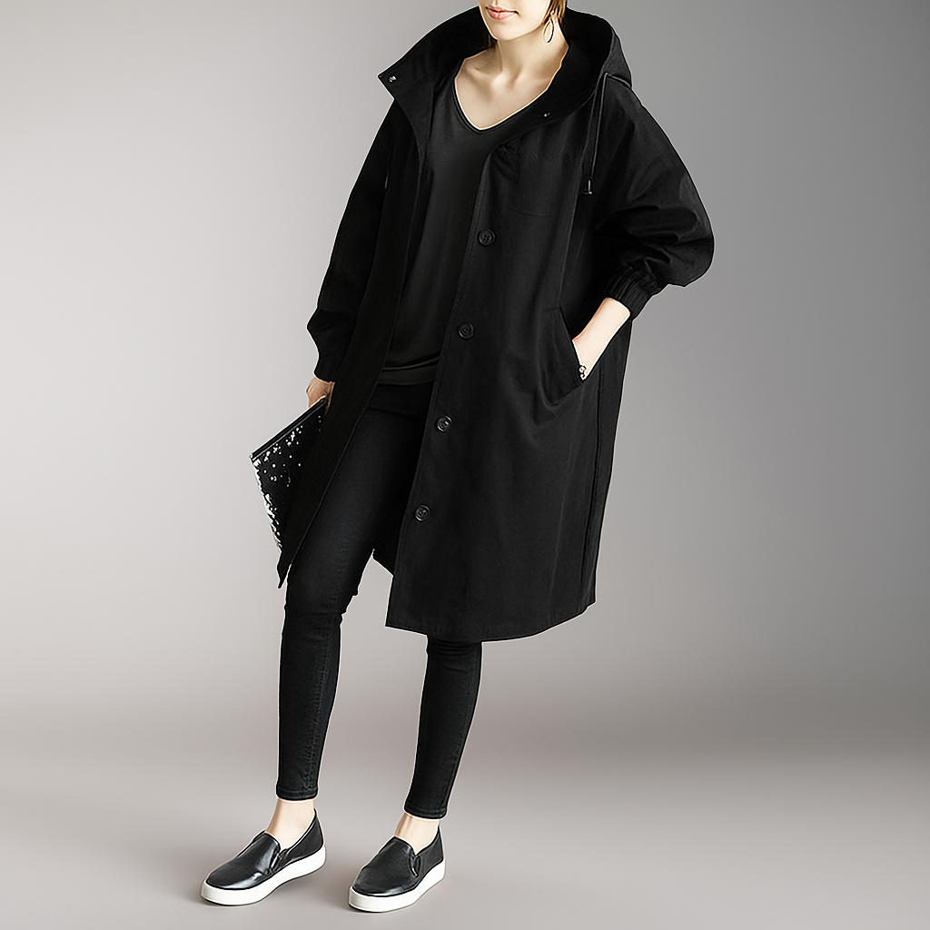 Damen Trenchcoat in Übergröße mit leichter Kapuze - Simona