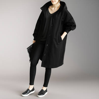 Damen Trenchcoat in Übergröße mit leichter Kapuze - Simona