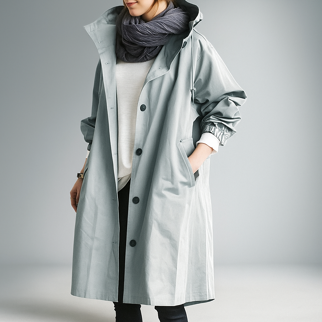 Damen Trenchcoat in Übergröße mit leichter Kapuze - Simona