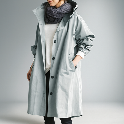 Damen Trenchcoat in Übergröße mit leichter Kapuze - Simona