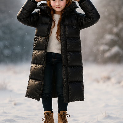 Langer Steppmantel mit Kapuze für Mädchen - Emma