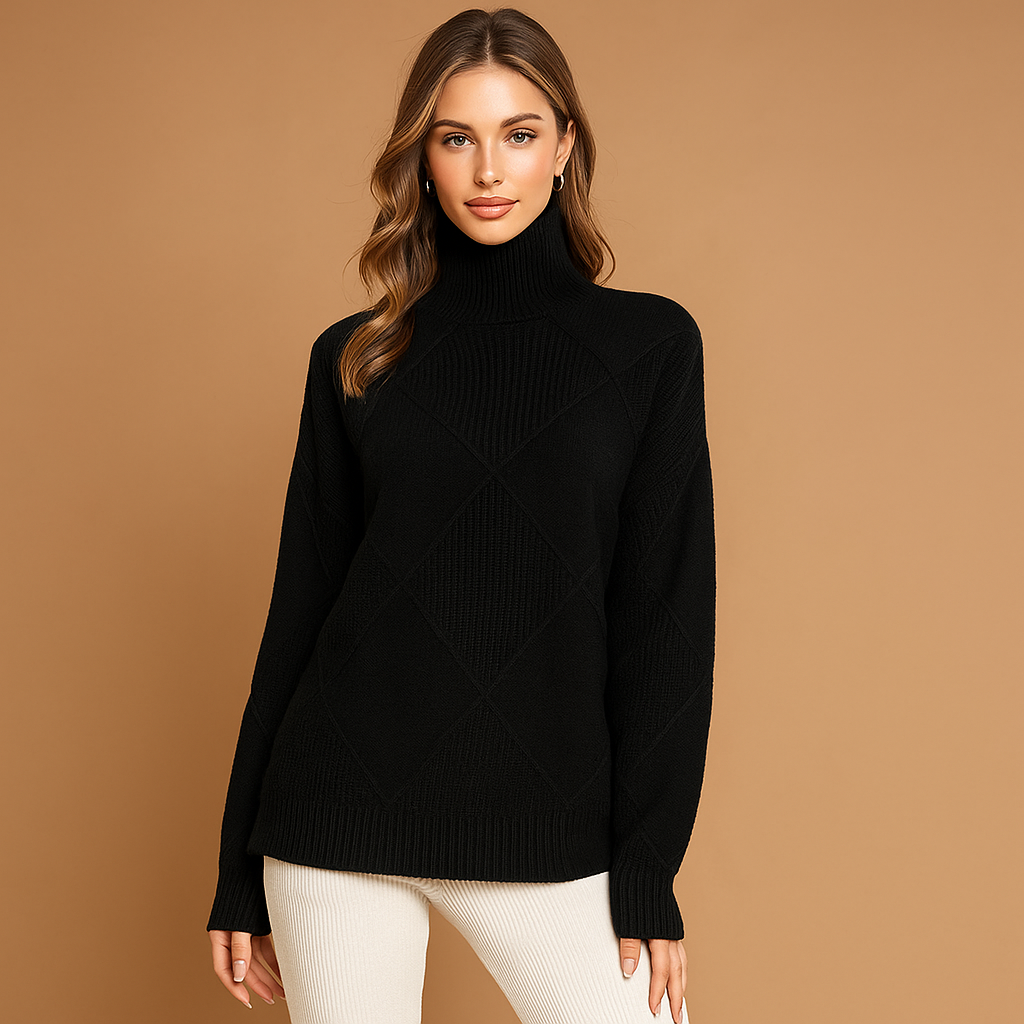 Damen-Rollkragenpullover geometrisches Design warmes Gestrick - Kamala