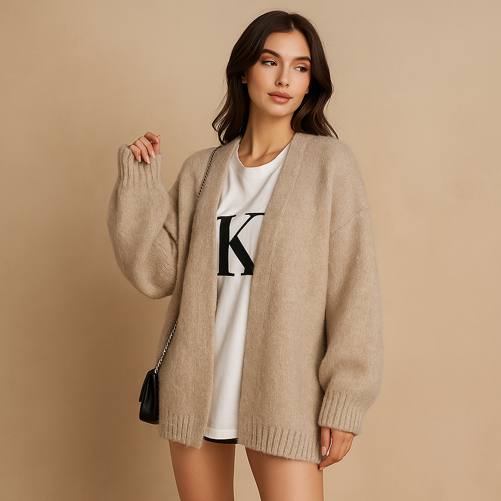 Damen Strickjacke weich gestrickt Oversize Design lange Ärmel - Nadia