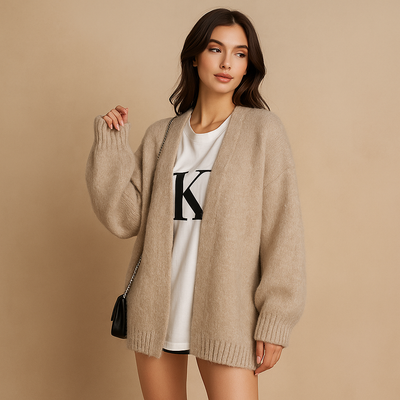 Damen Strickjacke weich gestrickt Oversize Design lange Ärmel - Nadia