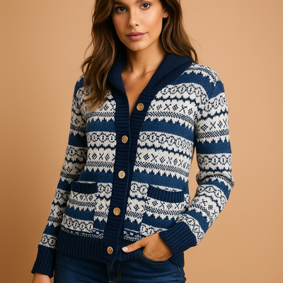 Damen Strickjacke Wintermuster mit Knöpfen vorne - Ingrid