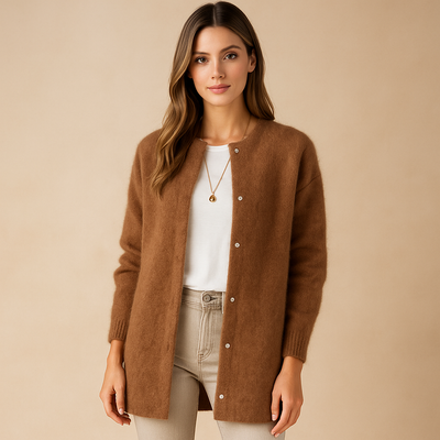 Lange Damenstrickjacke mit minimalistischen Knöpfen vorne - Clara
