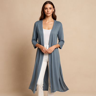 Langer offener Cardigan für Damen im minimalistischen Stil - Lang