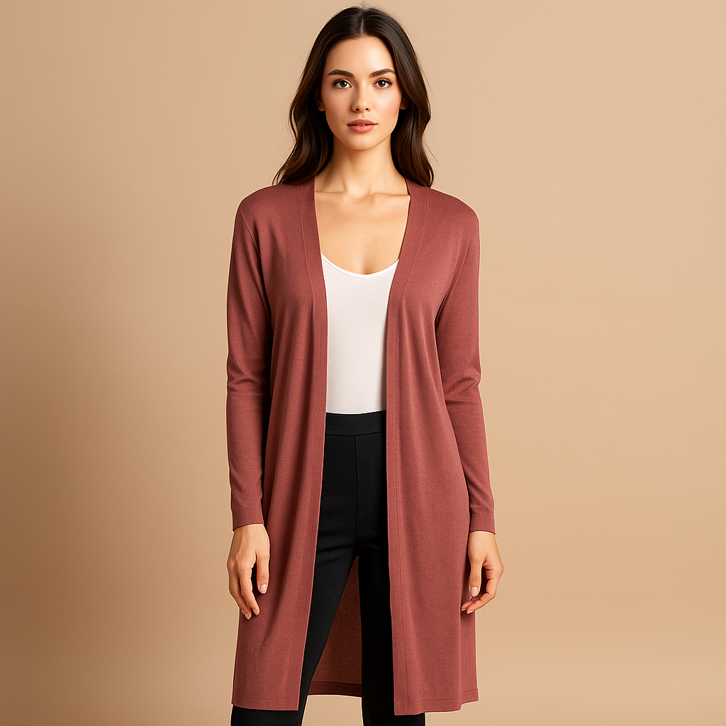 Langer offener Cardigan für Damen im minimalistischen Stil - Lang