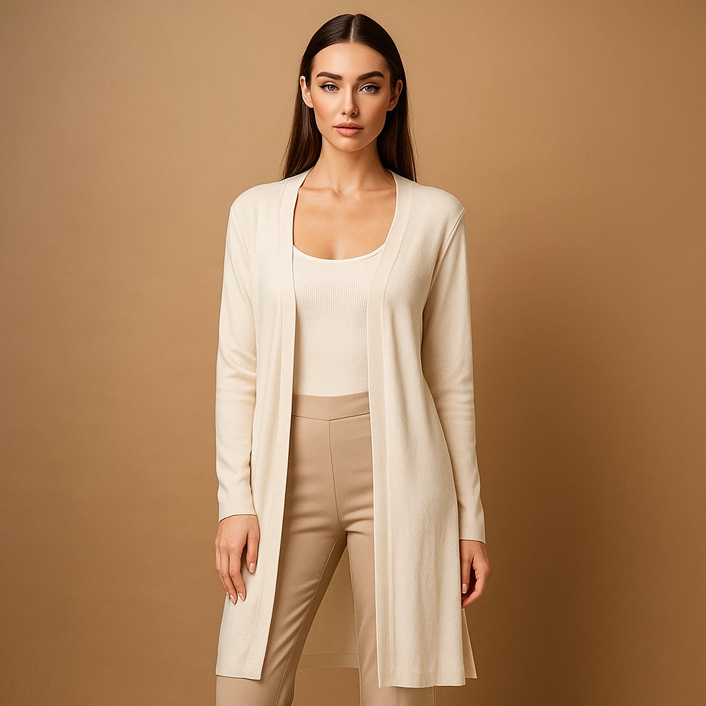 Langer offener Cardigan für Damen im minimalistischen Stil - Lang