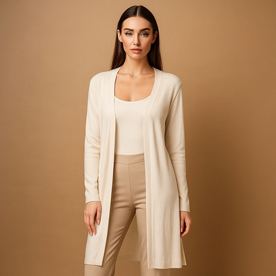 Langer offener Cardigan für Damen im minimalistischen Stil - Lang