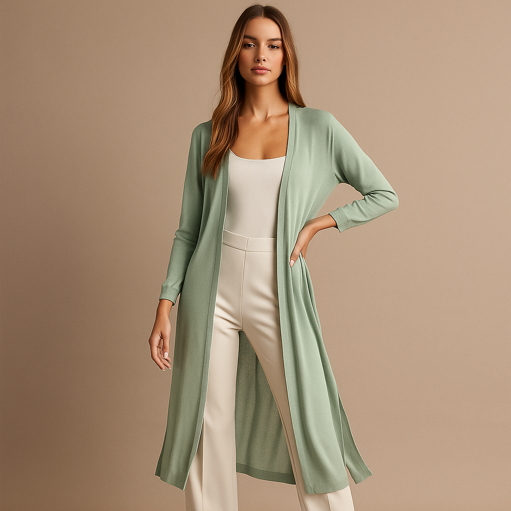 Langer offener Cardigan für Damen im minimalistischen Stil - Lang