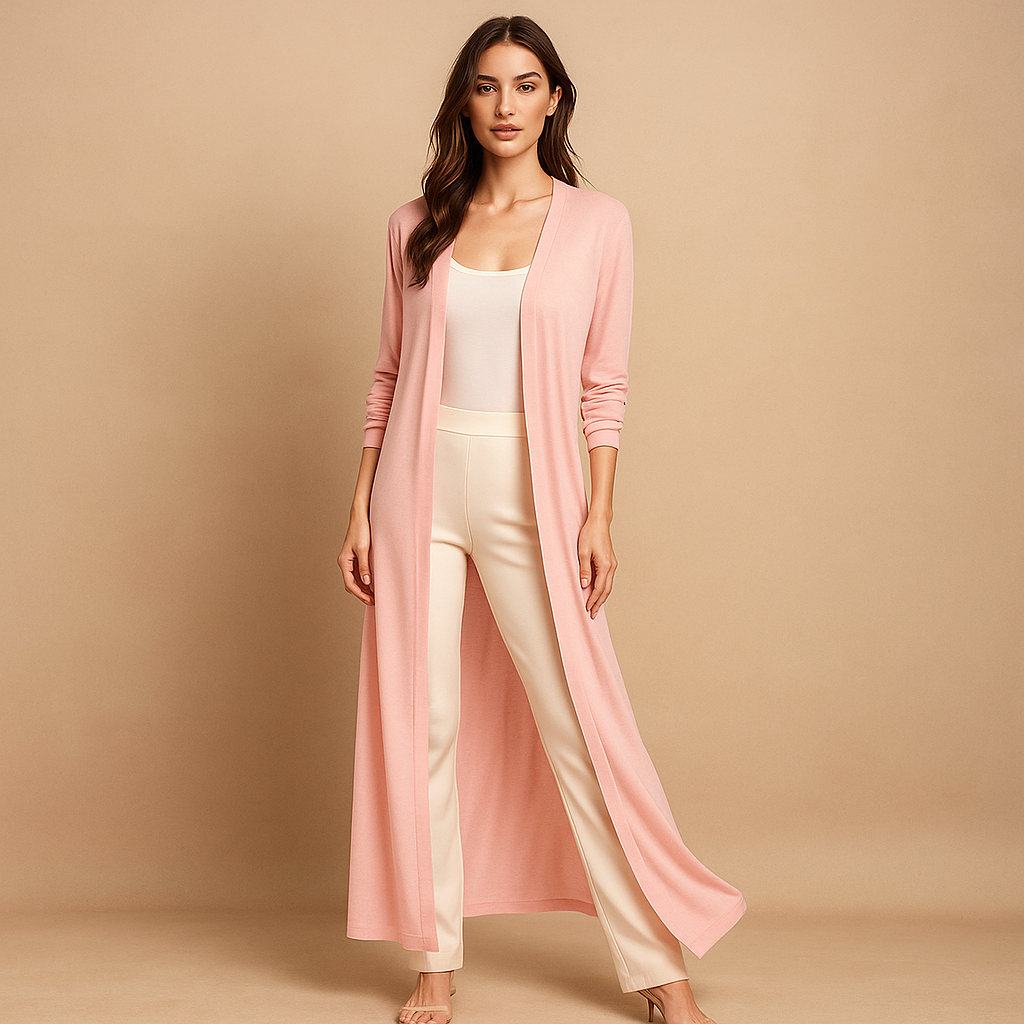 Langer offener Cardigan für Damen im minimalistischen Stil - Lang
