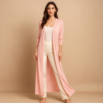 Langer offener Cardigan für Damen im minimalistischen Stil - Lang