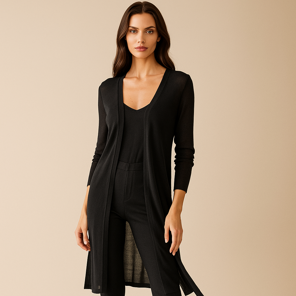 Langer offener Cardigan für Damen im minimalistischen Stil - Lang