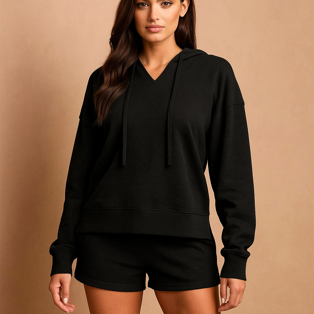 Set aus Kapuzensweatshirt und Shorts für Frauen - Livia
