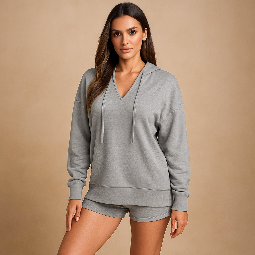 Set aus Kapuzensweatshirt und Shorts für Frauen - Livia