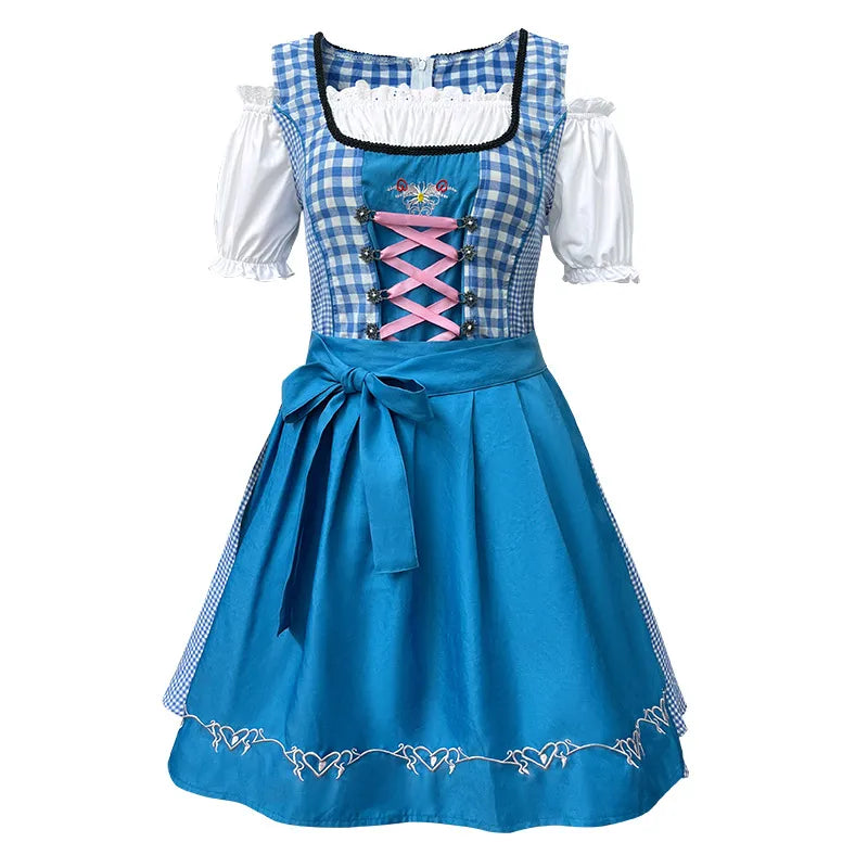 Dirndl Damen Kariert Blau Bestickt - Emilie