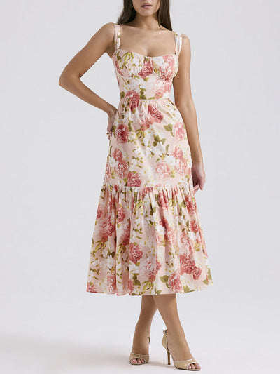 Fryda - Midikleid mit Blumenmuster und Neckholder im süßen Stil