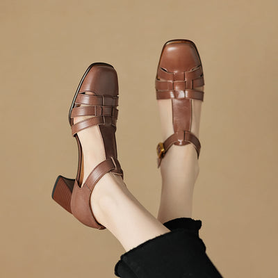 Karolanne - Schuhe mit Blockabsatz mit quadratischer Spitze und T-Riemen