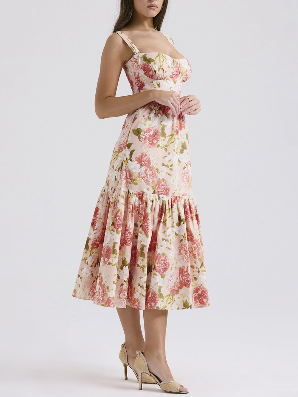 Fryda - Midikleid mit Blumenmuster und Neckholder im süßen Stil