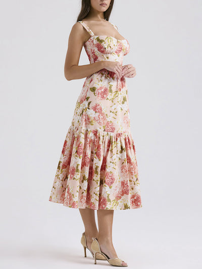 Fryda - Midikleid mit Blumenmuster und Neckholder im süßen Stil
