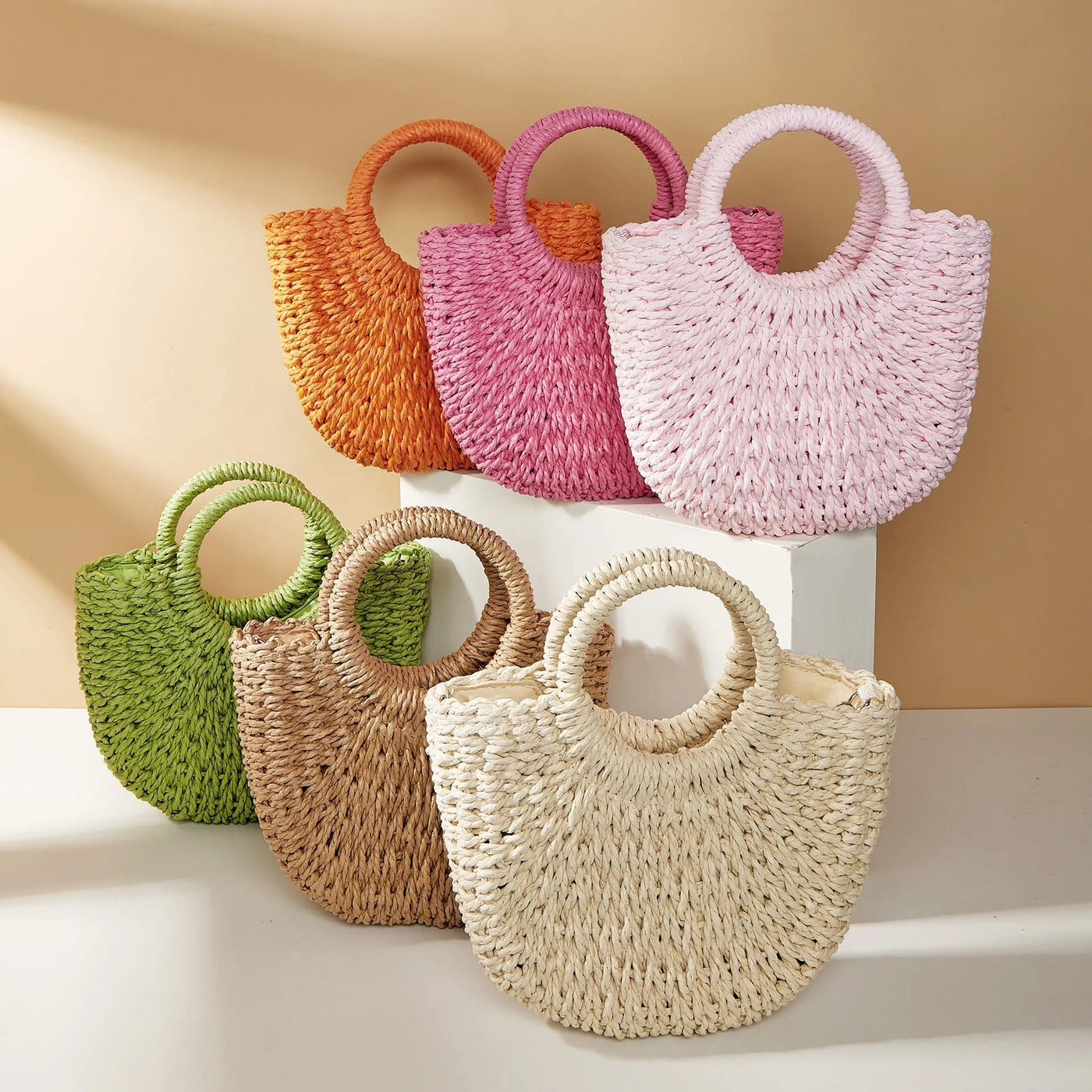 Damenhandtasche mit runden Griffen im Strandstil - Noa